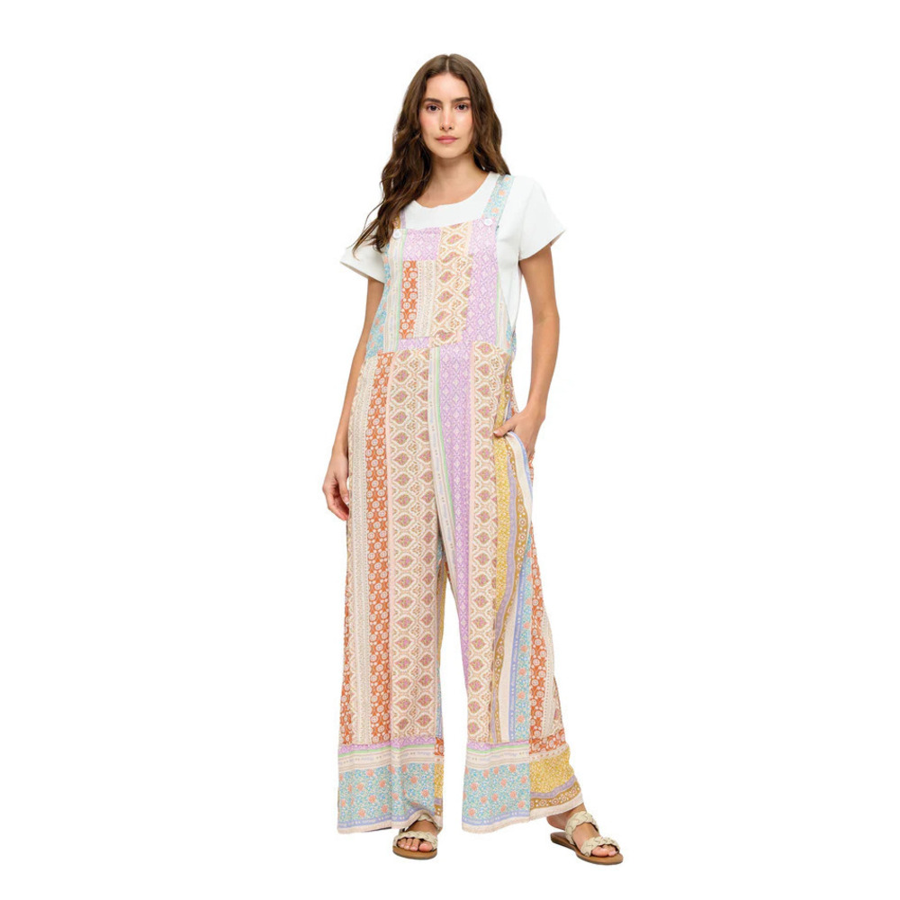 Patchwork Multi-Color Wide-Leg Jumpsuit
